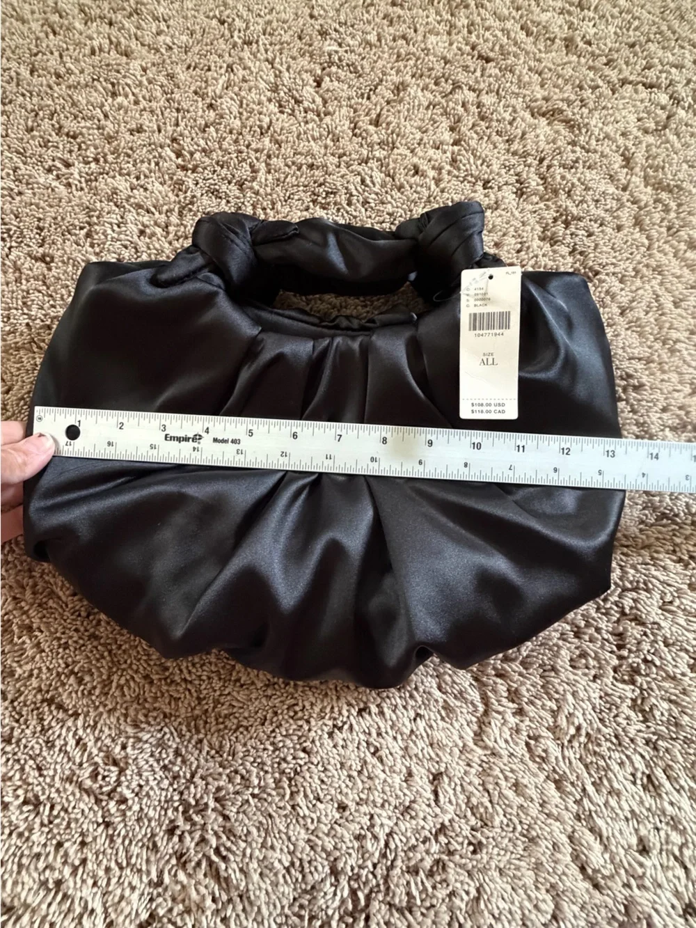 NWT new Anthropologie slouchy satin knotted bag Black teensy imperfection